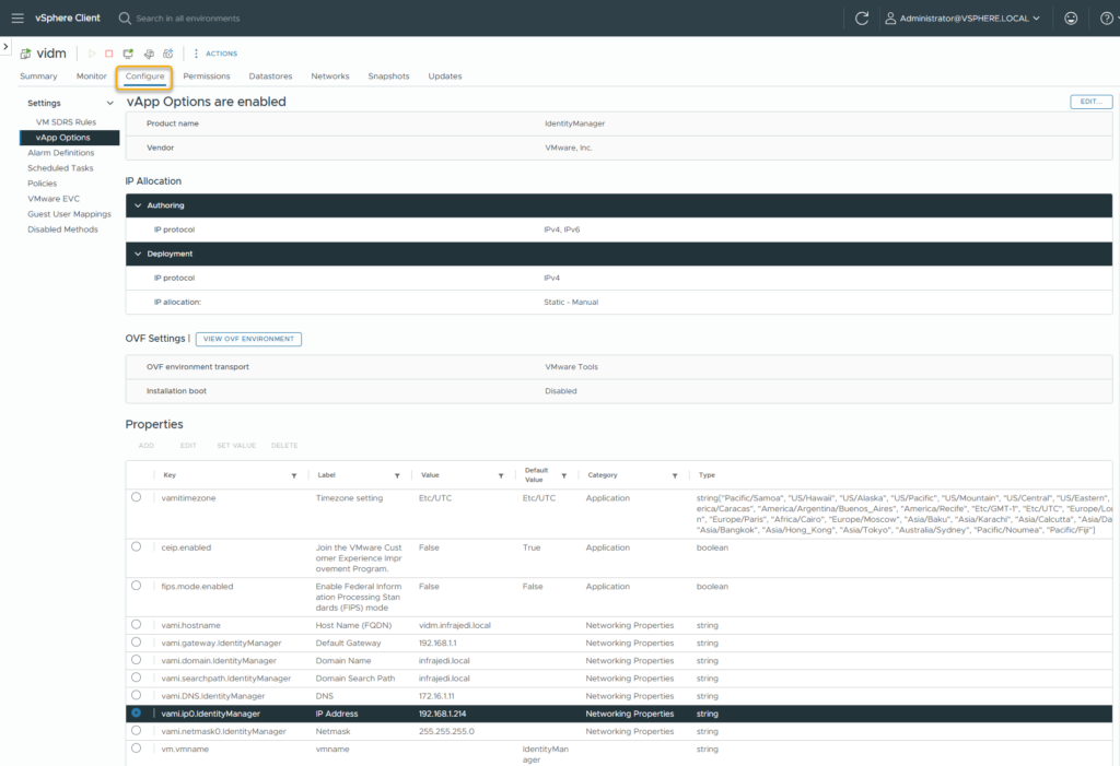 VIDM – Change IP address – vTAM